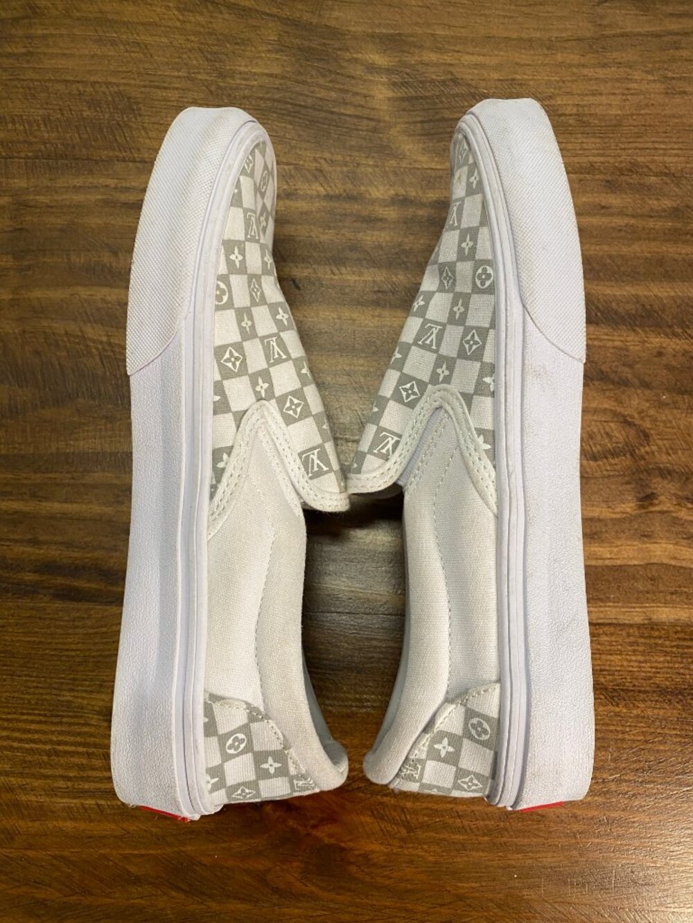 Vans - Classic Slip-On Custom Gray and White Checkerboard Shoes - Women's Size 7 - Picture 10 of 13